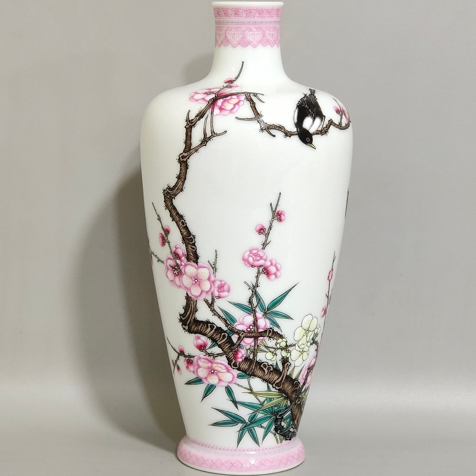 Qing Dynasty Yongzheng enamel color plum vase with a poem