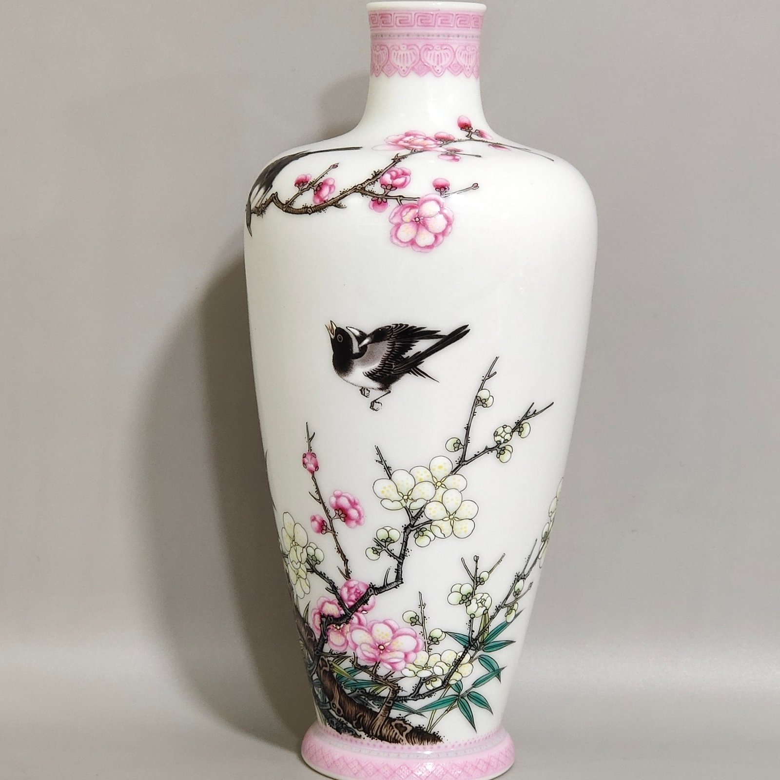 Qing Dynasty Yongzheng enamel color plum vase with a poem