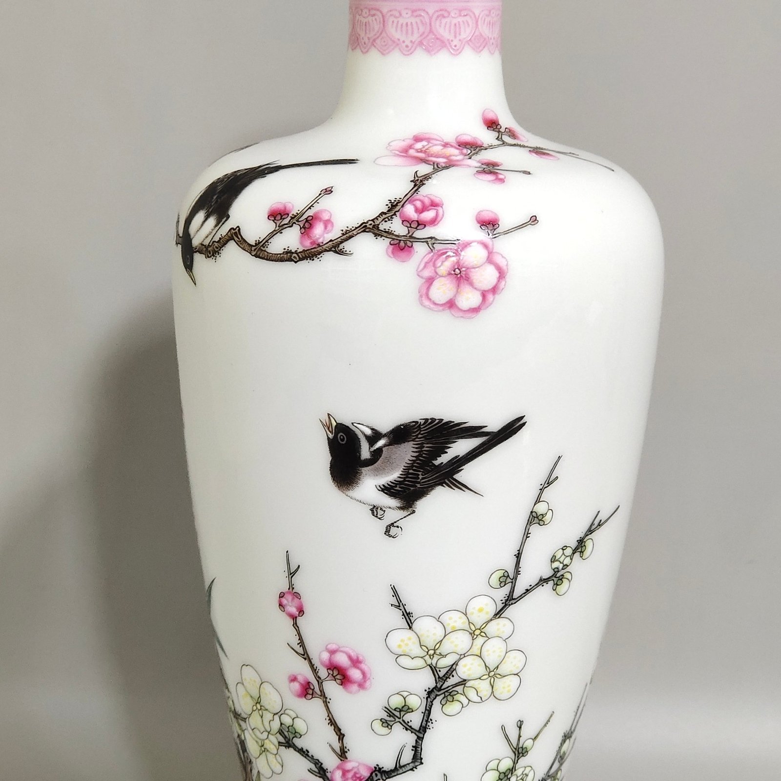 Qing Dynasty Yongzheng enamel color plum vase with a poem