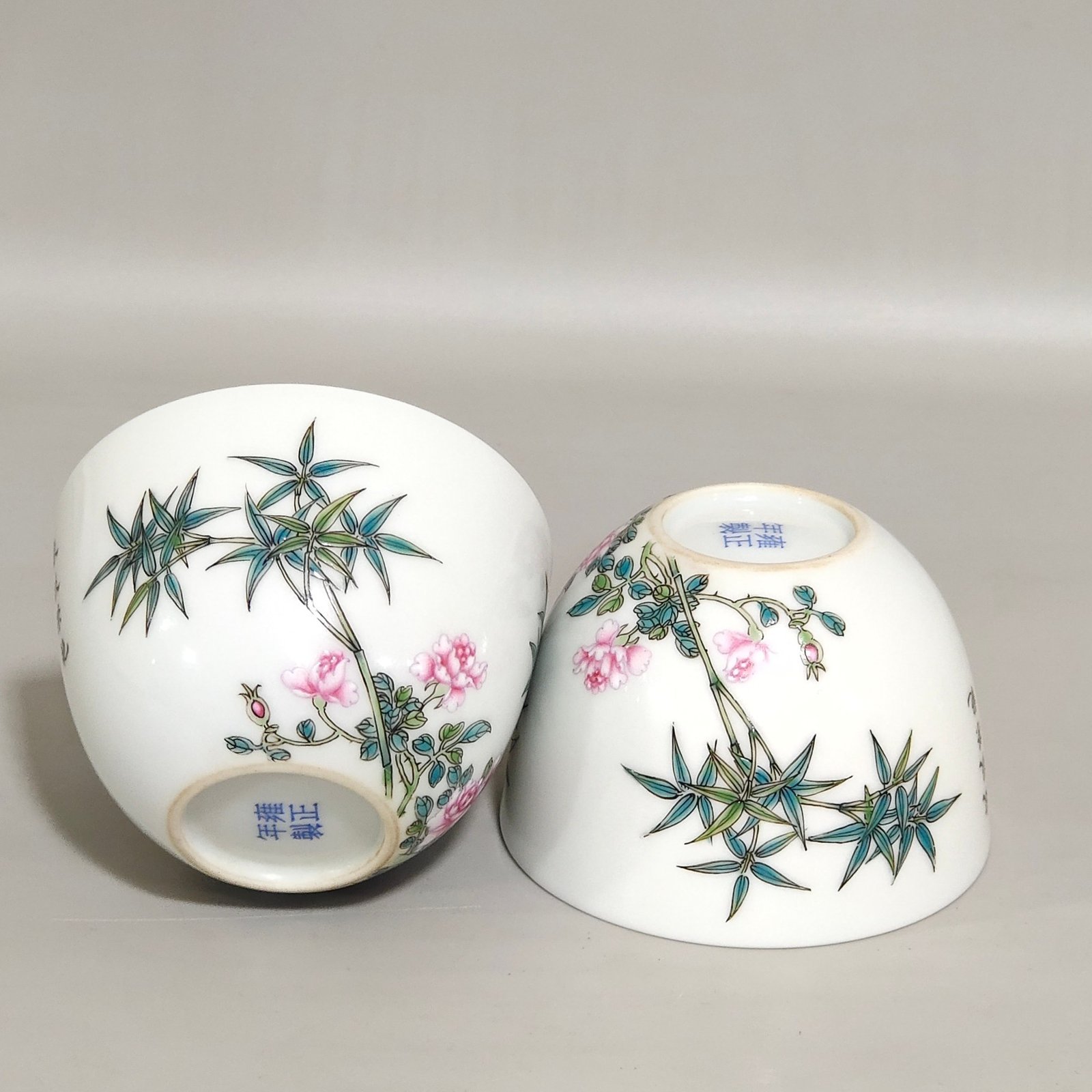 Qing Dynasty Yongzheng enamel rose green bamboo cup