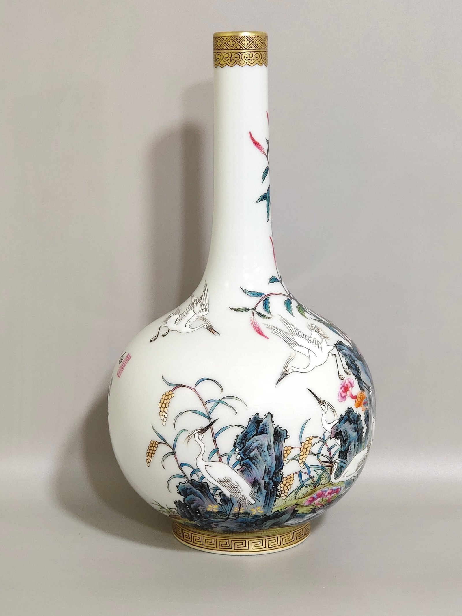 Qing Dynasty Yongzheng egret poem vase