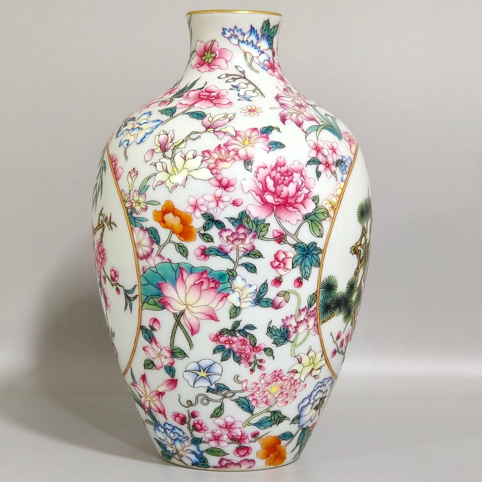 Qing Dynasty Yongzheng Baihua window flower and bird plum vase