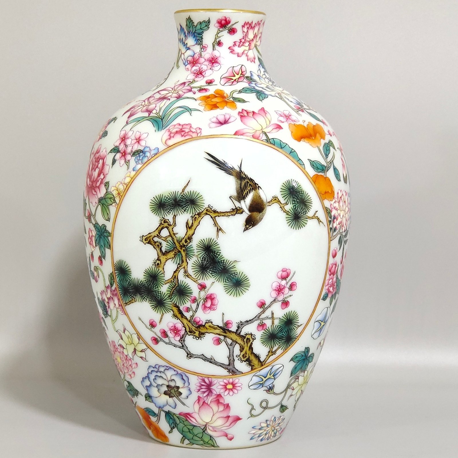 Qing Dynasty Yongzheng Baihua window flower and bird plum vase
