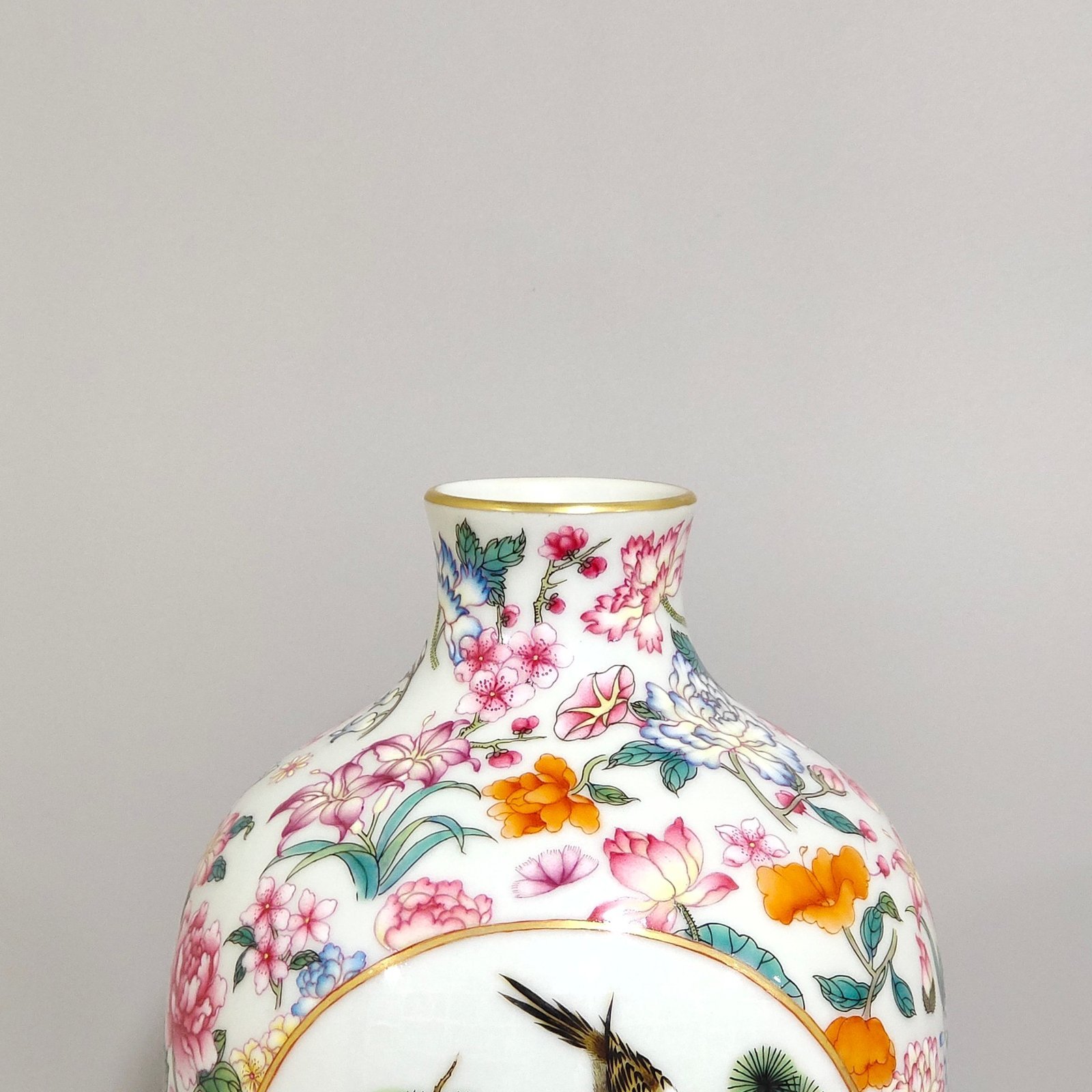 Qing Dynasty Yongzheng Baihua window flower and bird plum vase