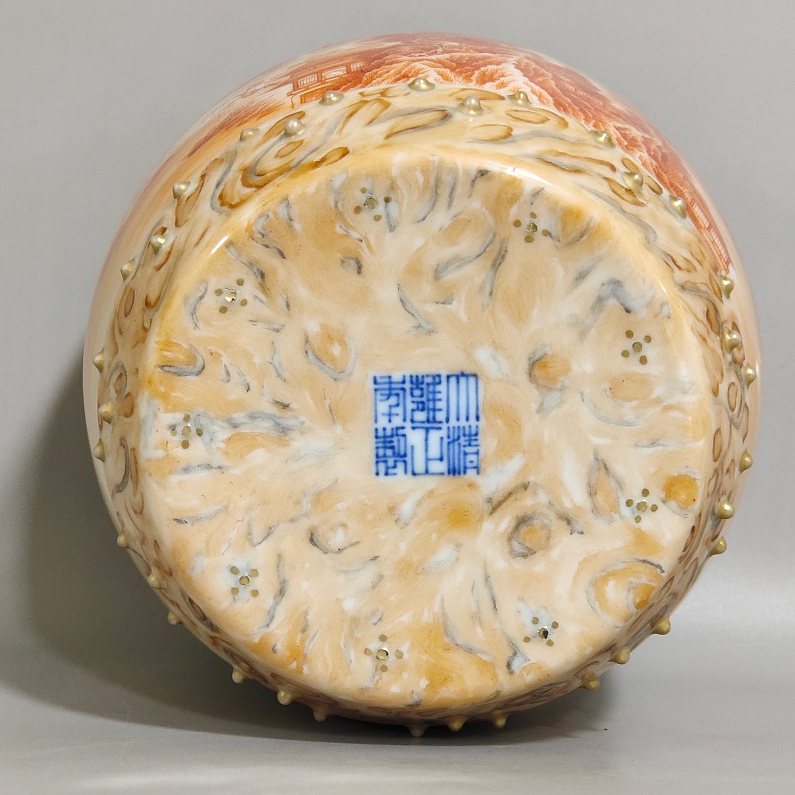 Qing Dynasty Yongzheng stone pattern glazed blue Gonghong landscape poem porcelain drum