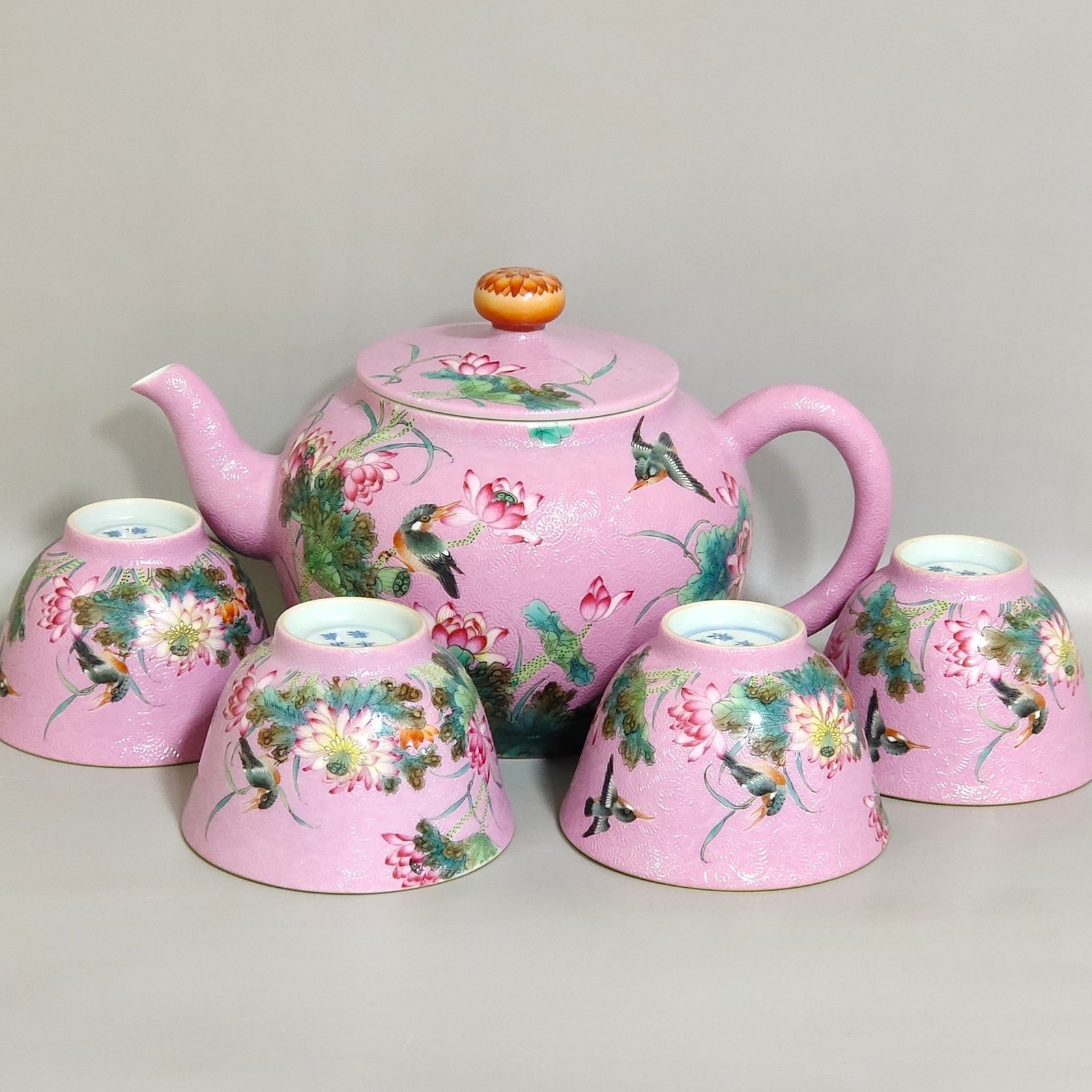Qing Dynasty Yongzheng Fendi Paohua Kingfisher Lotus Poetry Tea Set pot