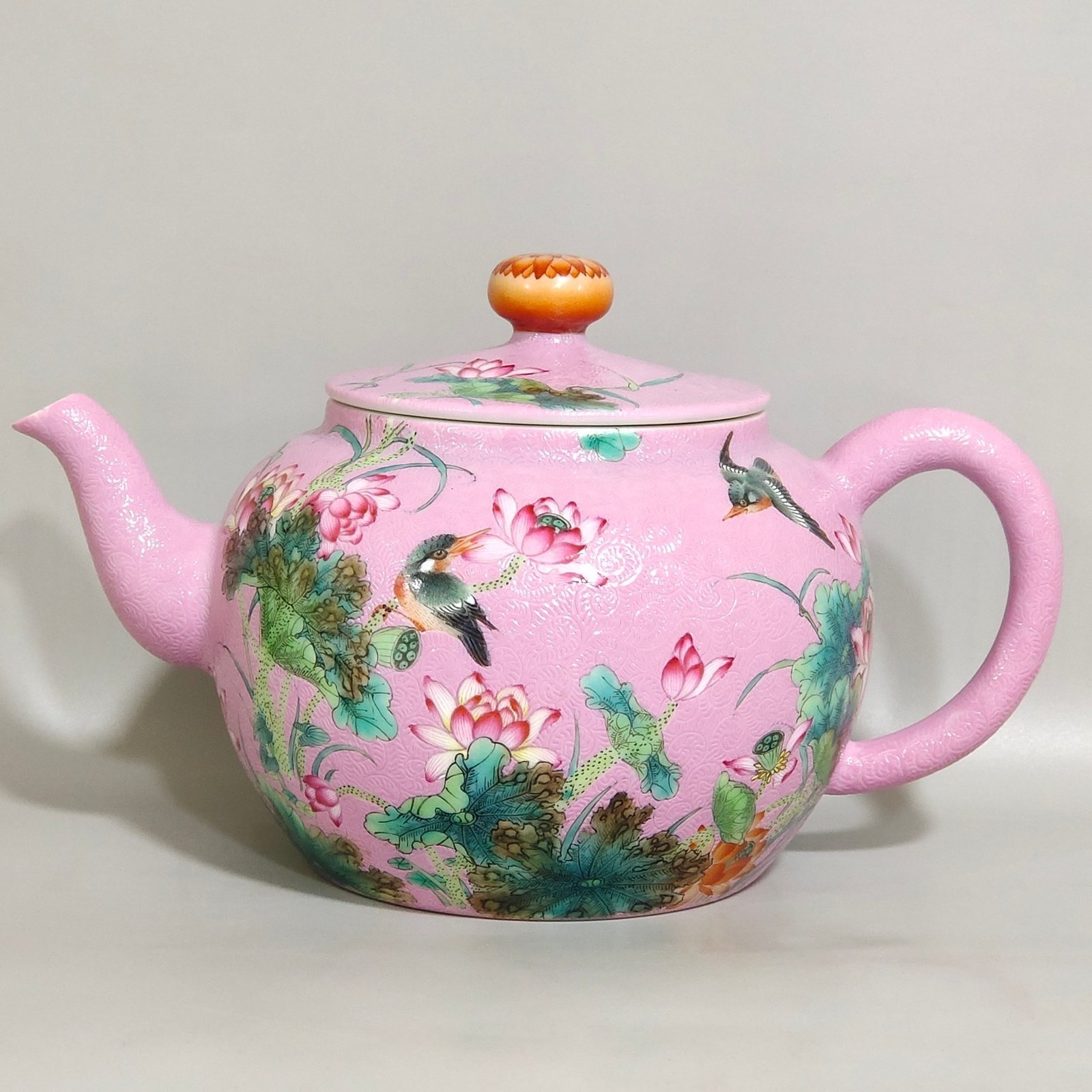 Qing Dynasty Yongzheng Fendi Paohua Kingfisher Lotus Poetry Tea Set pot