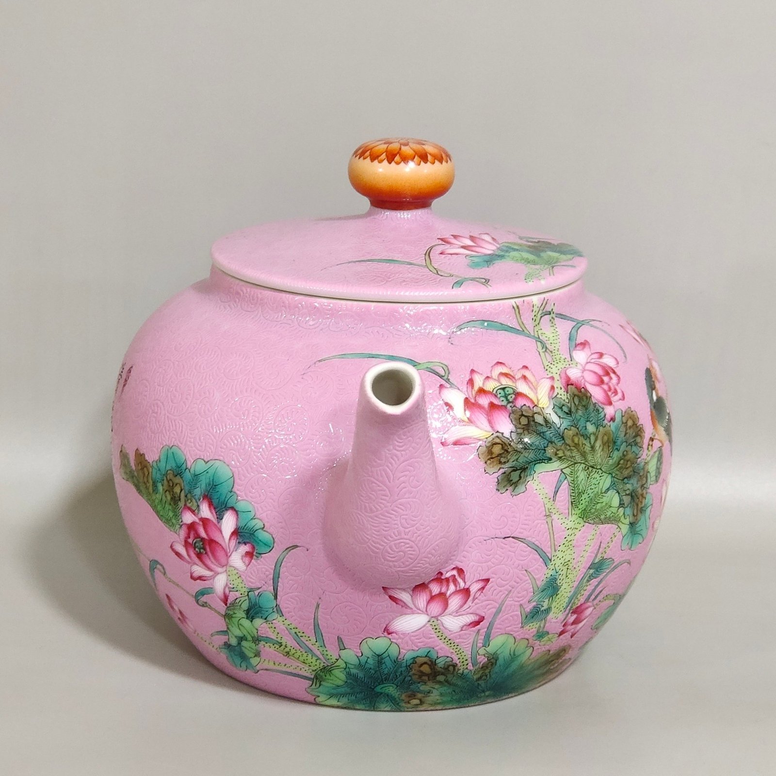 Qing Dynasty Yongzheng Fendi Paohua Kingfisher Lotus Poetry Tea Set pot