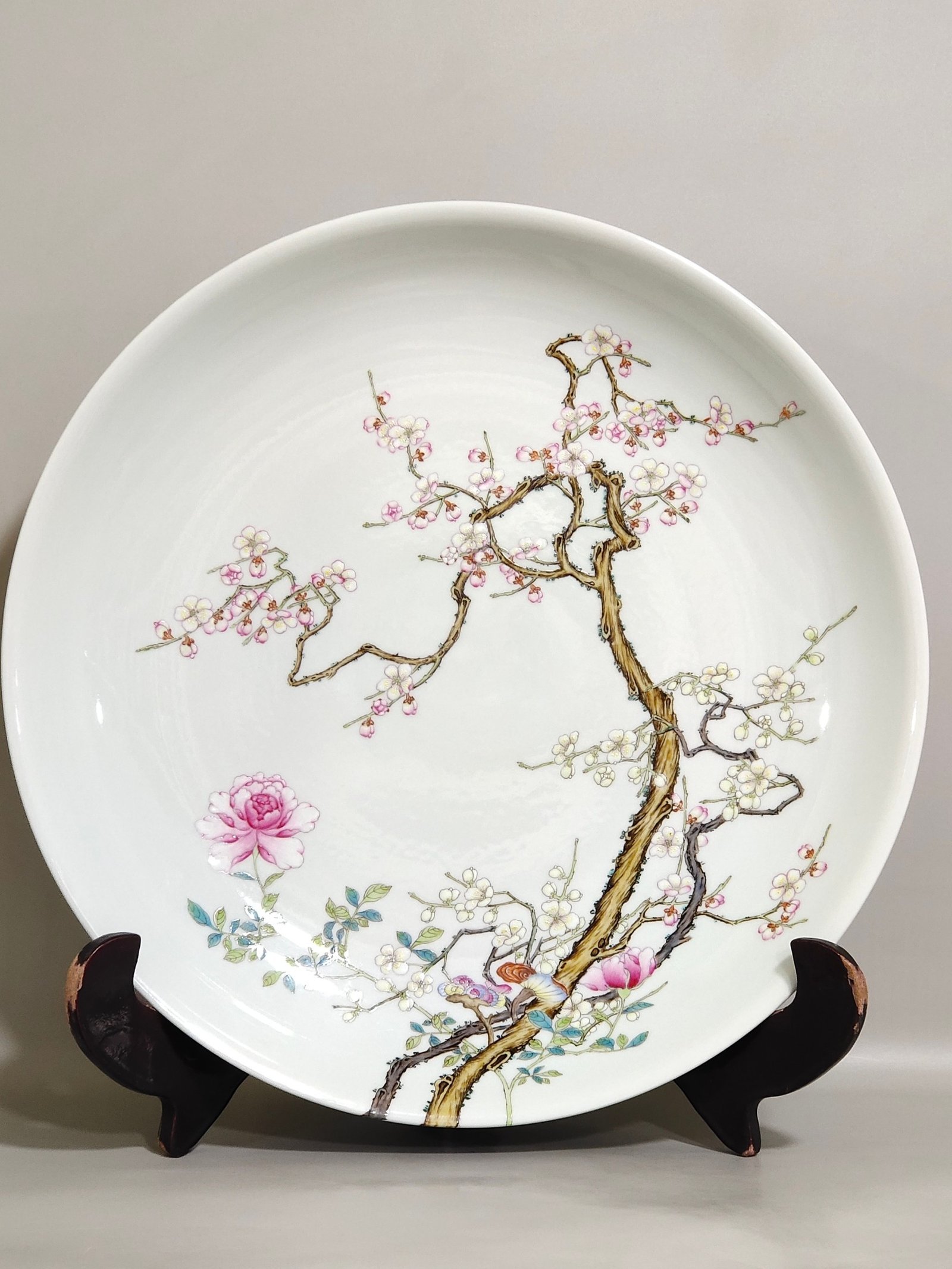 Qing Dynasty Yongzheng pastel painting plate with branches and wealth