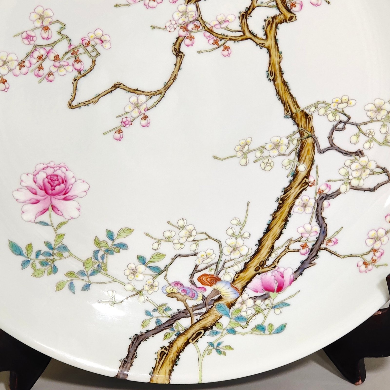 Qing Dynasty Yongzheng pastel painting plate with branches and wealth