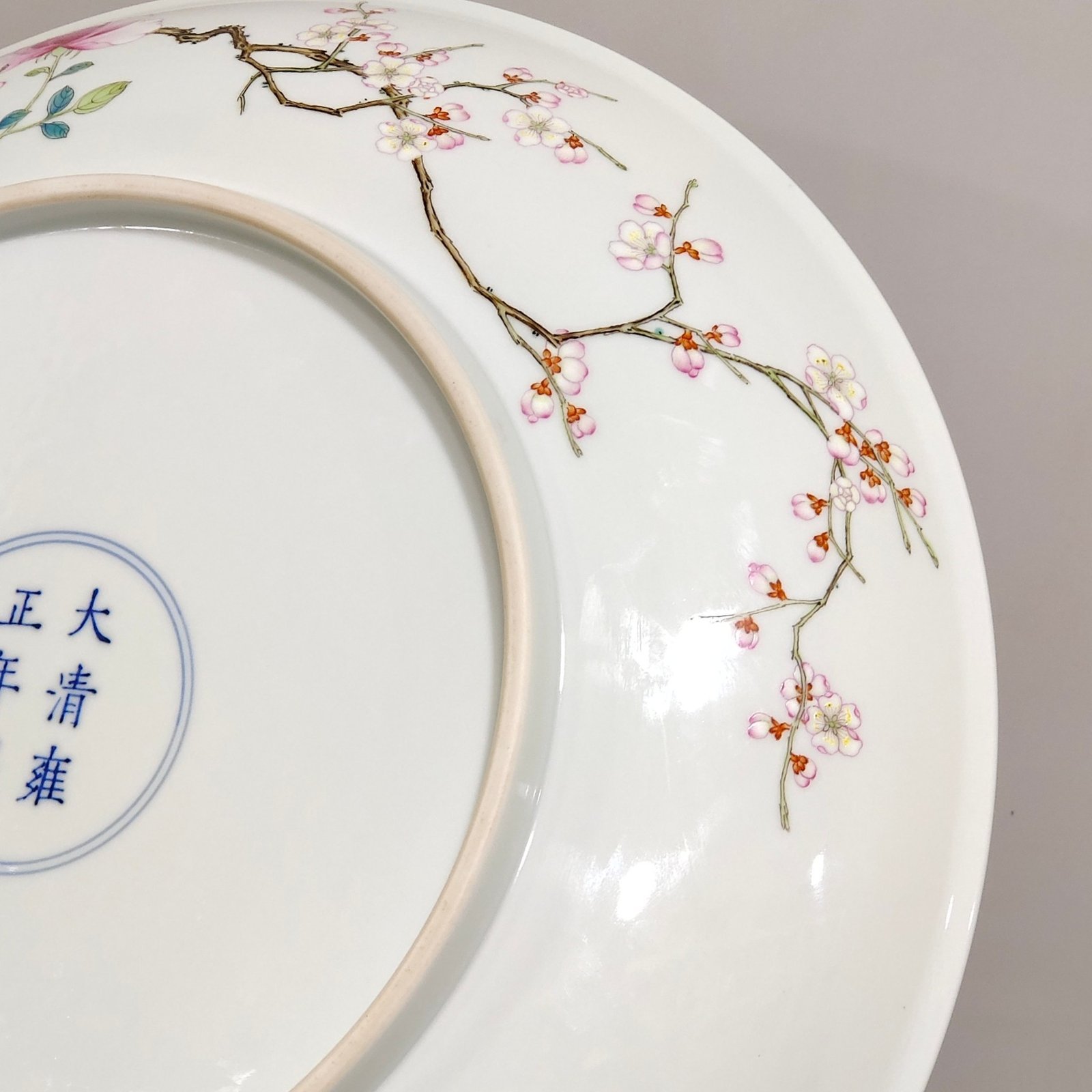 Qing Dynasty Yongzheng pastel painting plate with branches and wealth