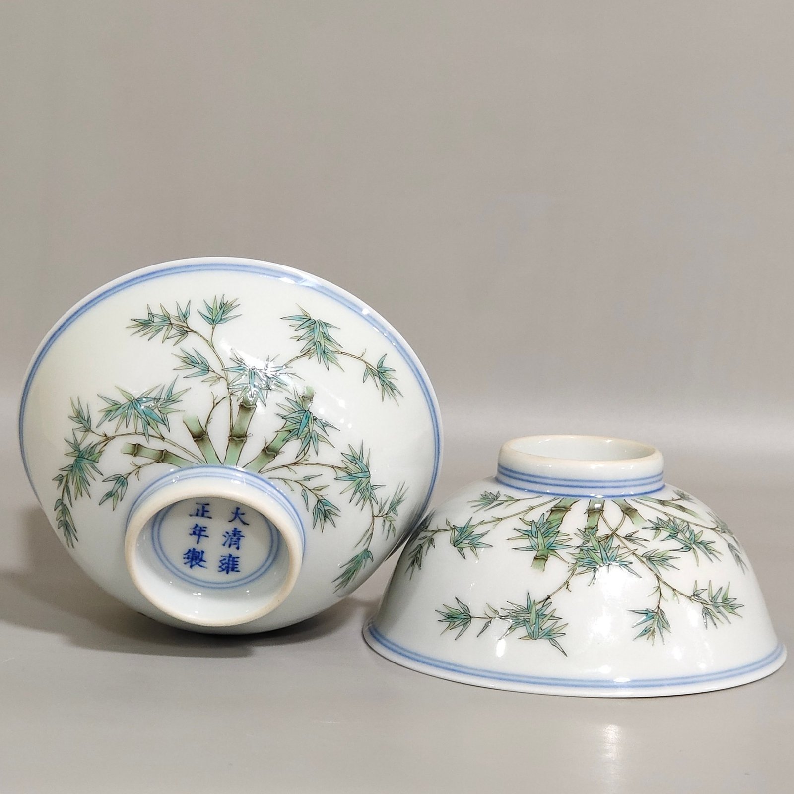 Qing Dynasty Yongzheng Green Bamboo Poem Painted Flower Cup