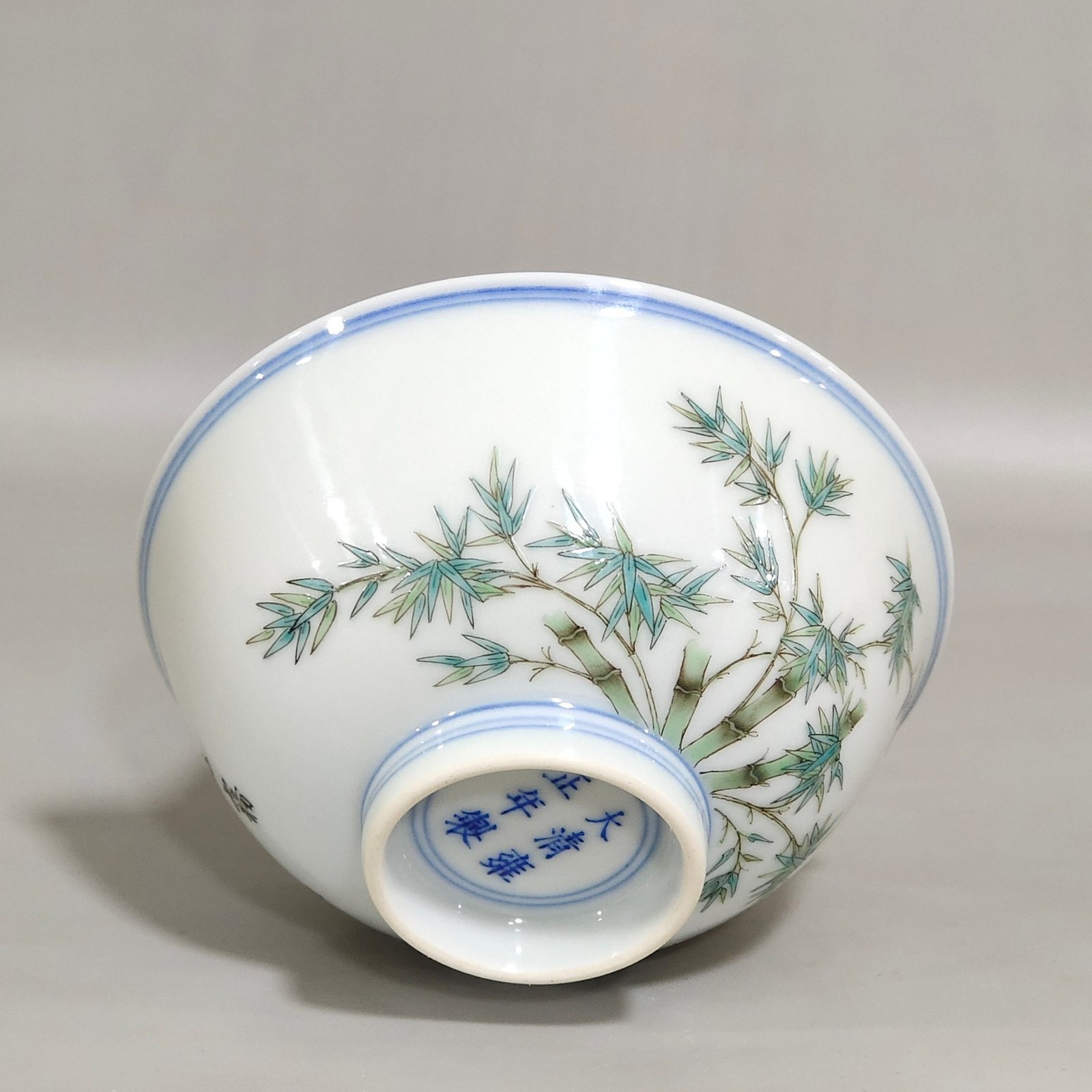 Qing Dynasty Yongzheng Green Bamboo Poem Painted Flower Cup