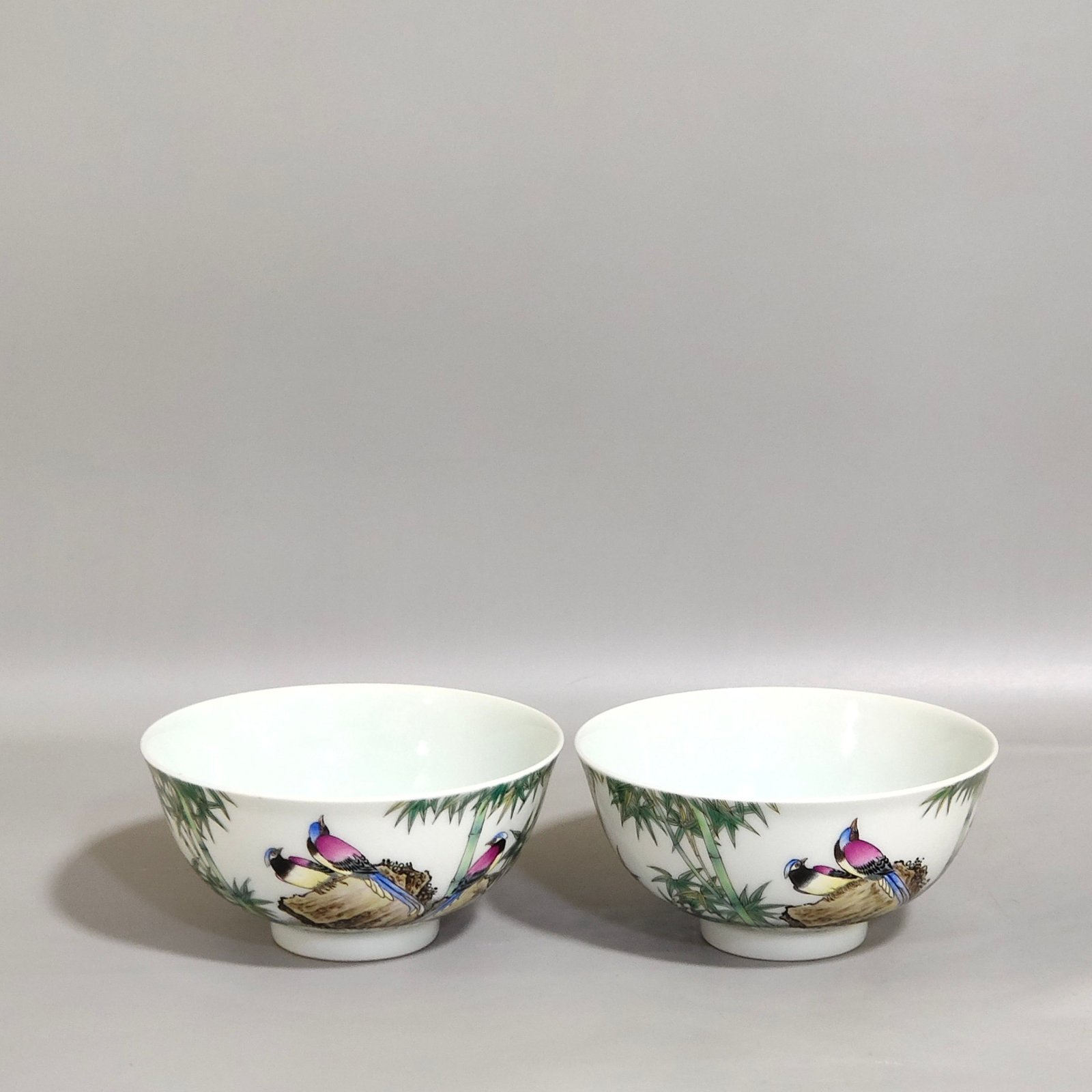 Qing Dynasty Yongzheng green bamboo bird poem cup