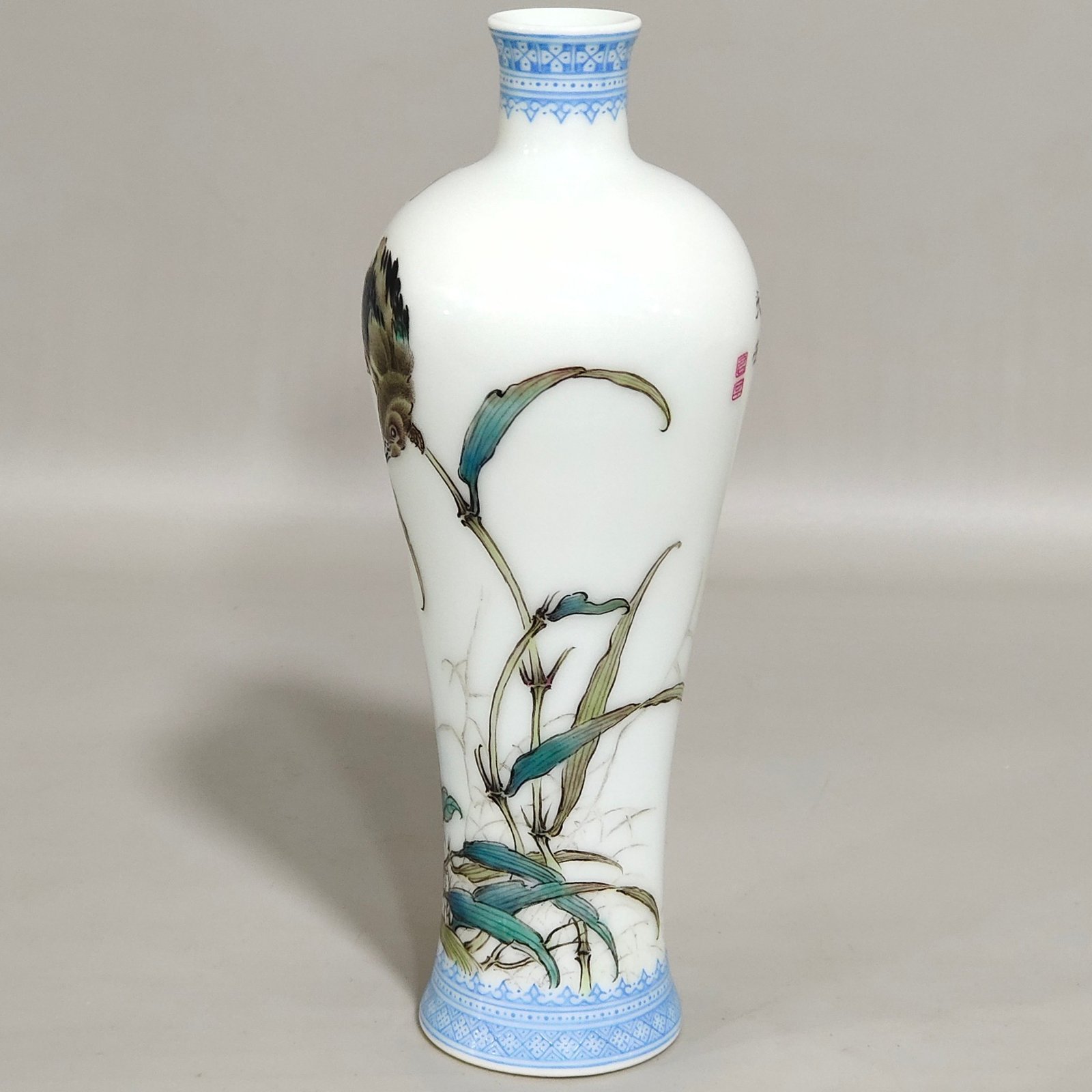 Qing Dynasty Yongzheng green edged ink colored kingfisher poem inscribed small plum vase