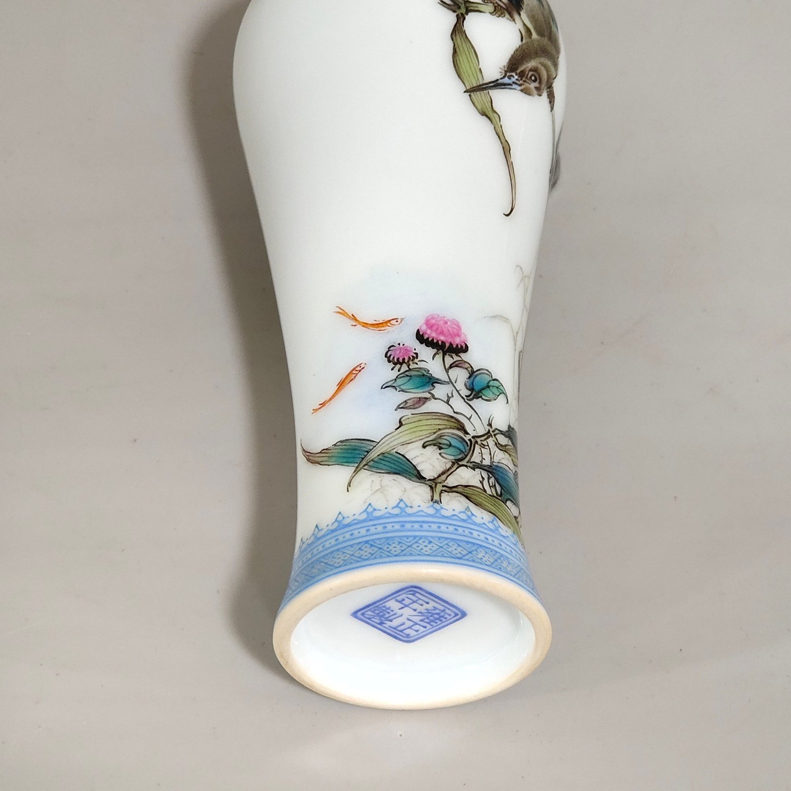 Qing Dynasty Yongzheng green edged ink colored kingfisher poem inscribed small plum vase