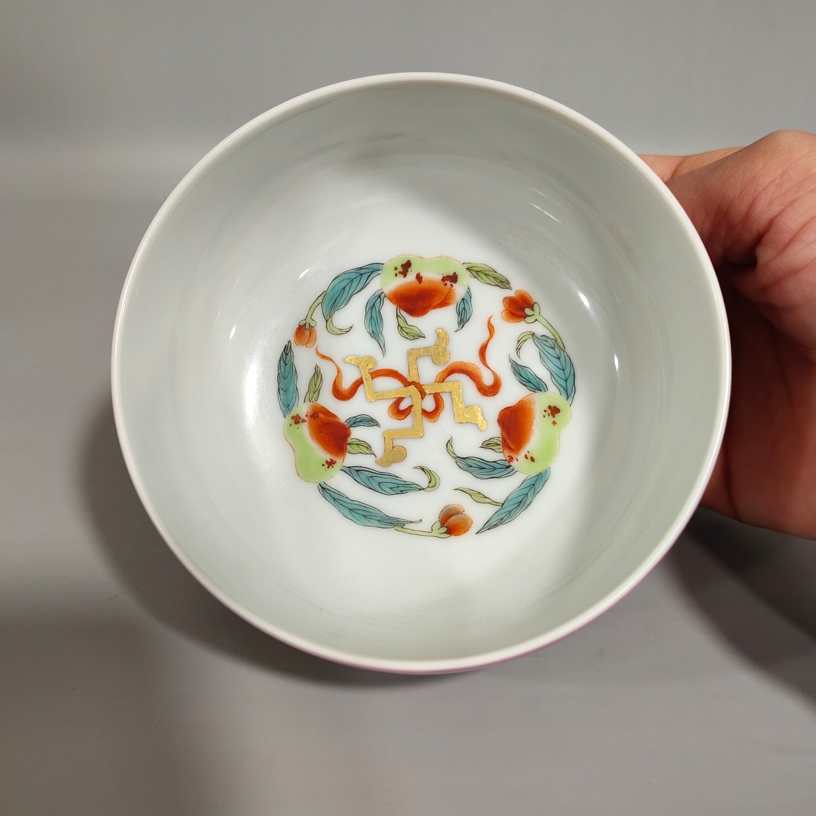 Qing Dynasty Yongzheng rouge water longevity peach cup