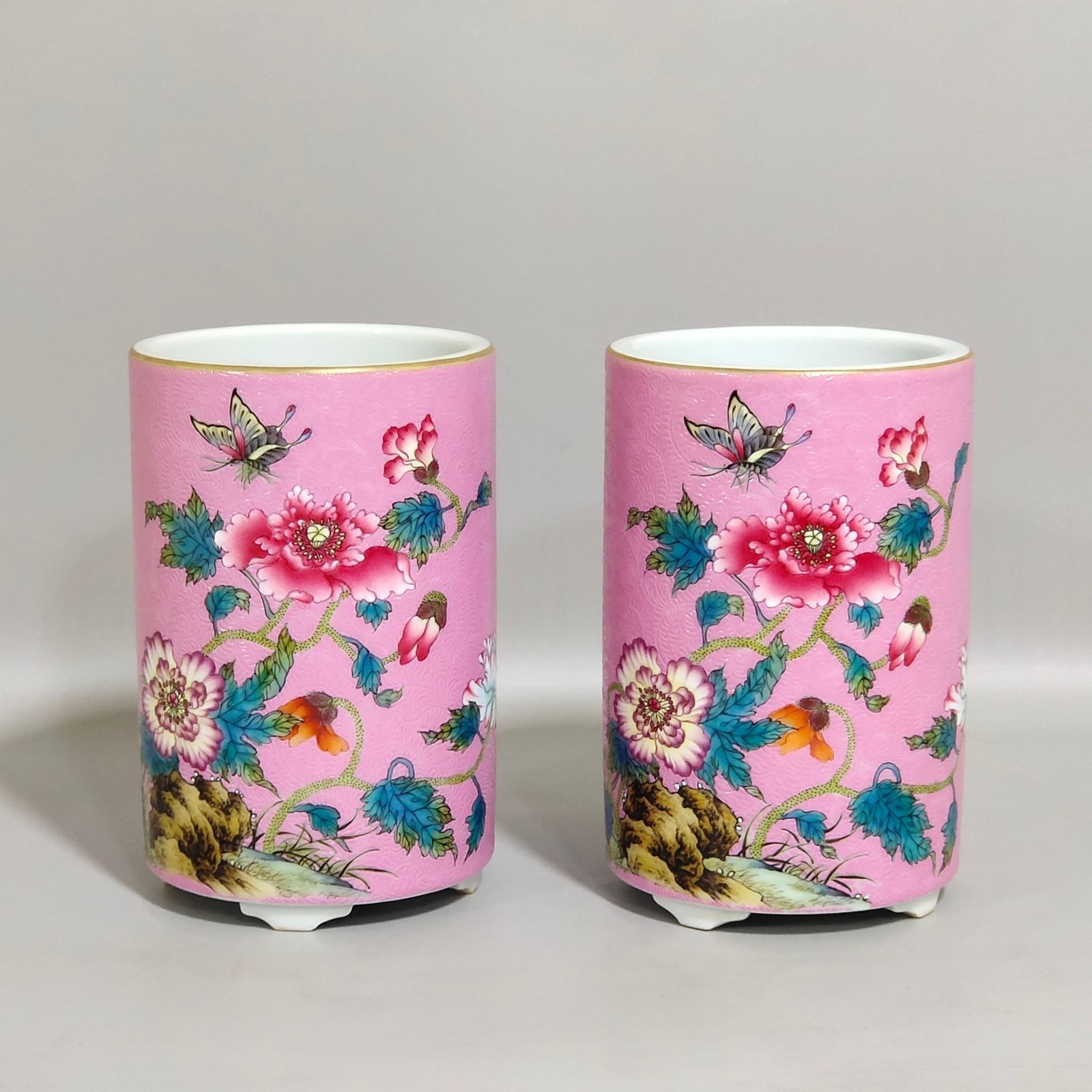 Qing Dynasty Yongzheng Rouge Pink Poppy Poem Inscription Pen Holder