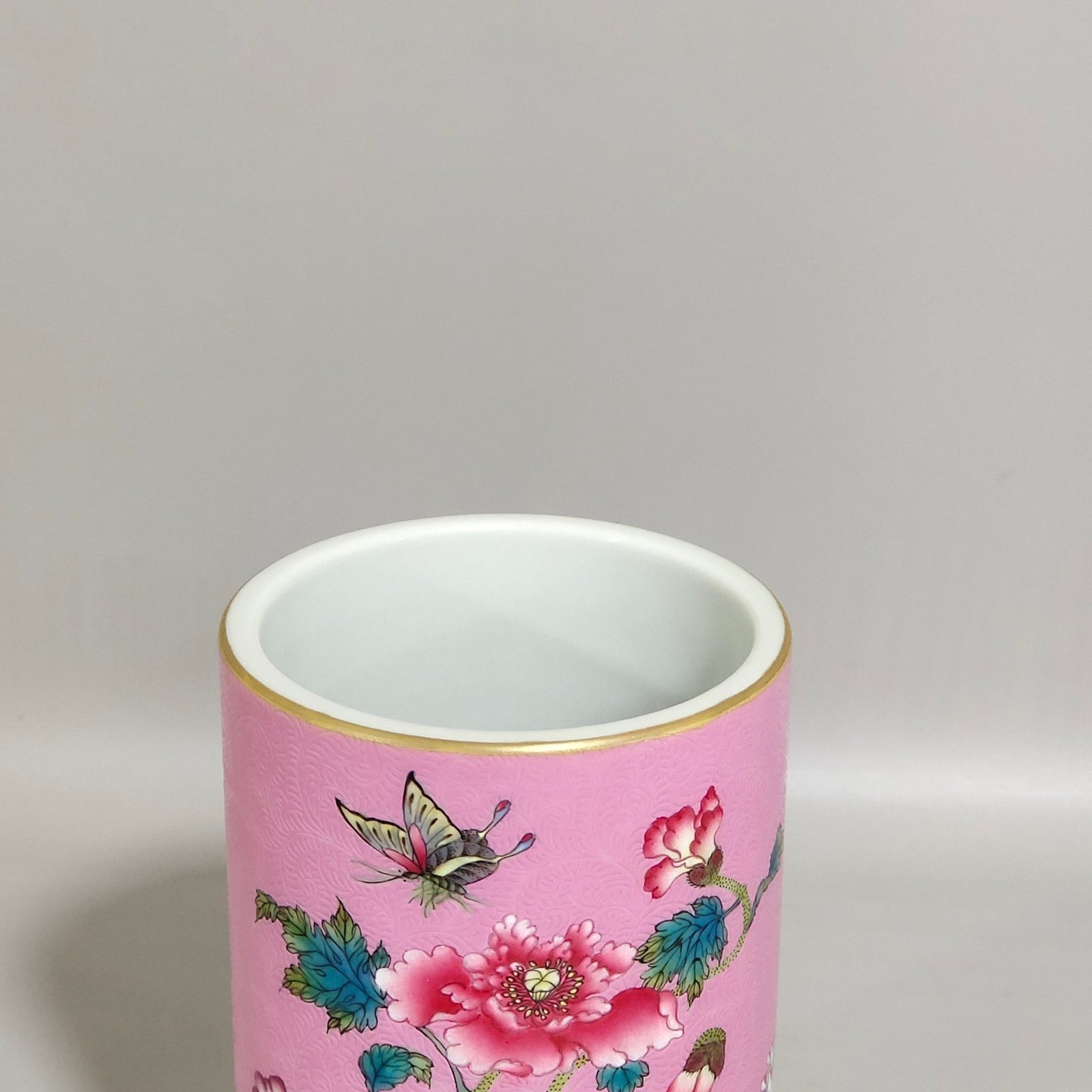 Qing Dynasty Yongzheng Rouge Pink Poppy Poem Inscription Pen Holder