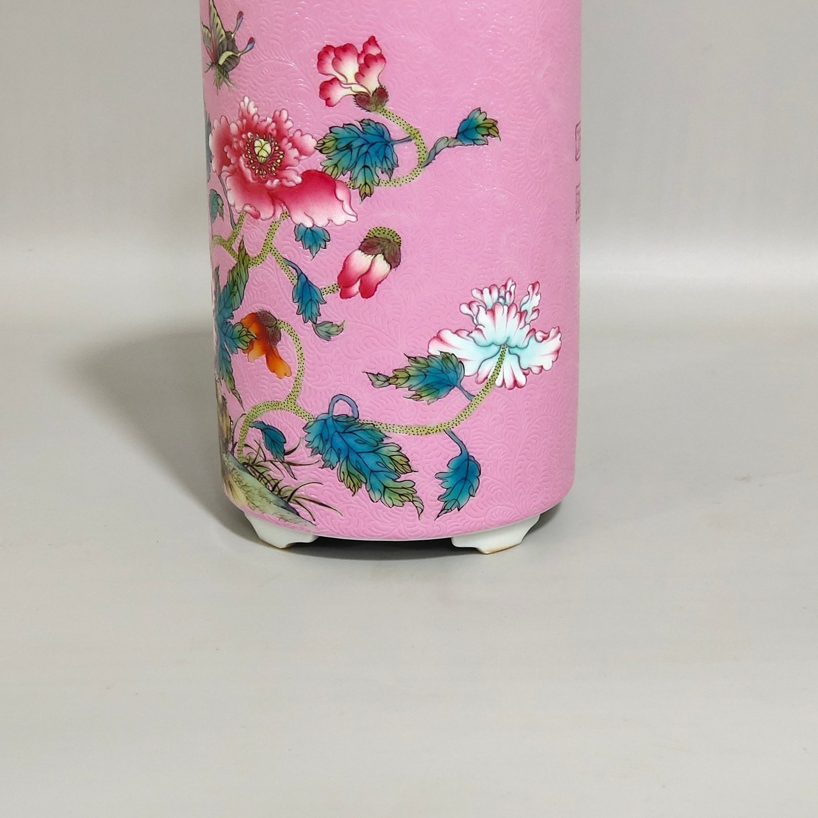Qing Dynasty Yongzheng Rouge Pink Poppy Poem Inscription Pen Holder
