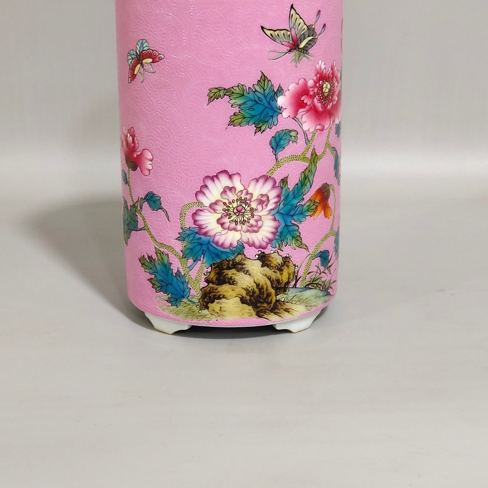Qing Dynasty Yongzheng Rouge Pink Poppy Poem Inscription Pen Holder