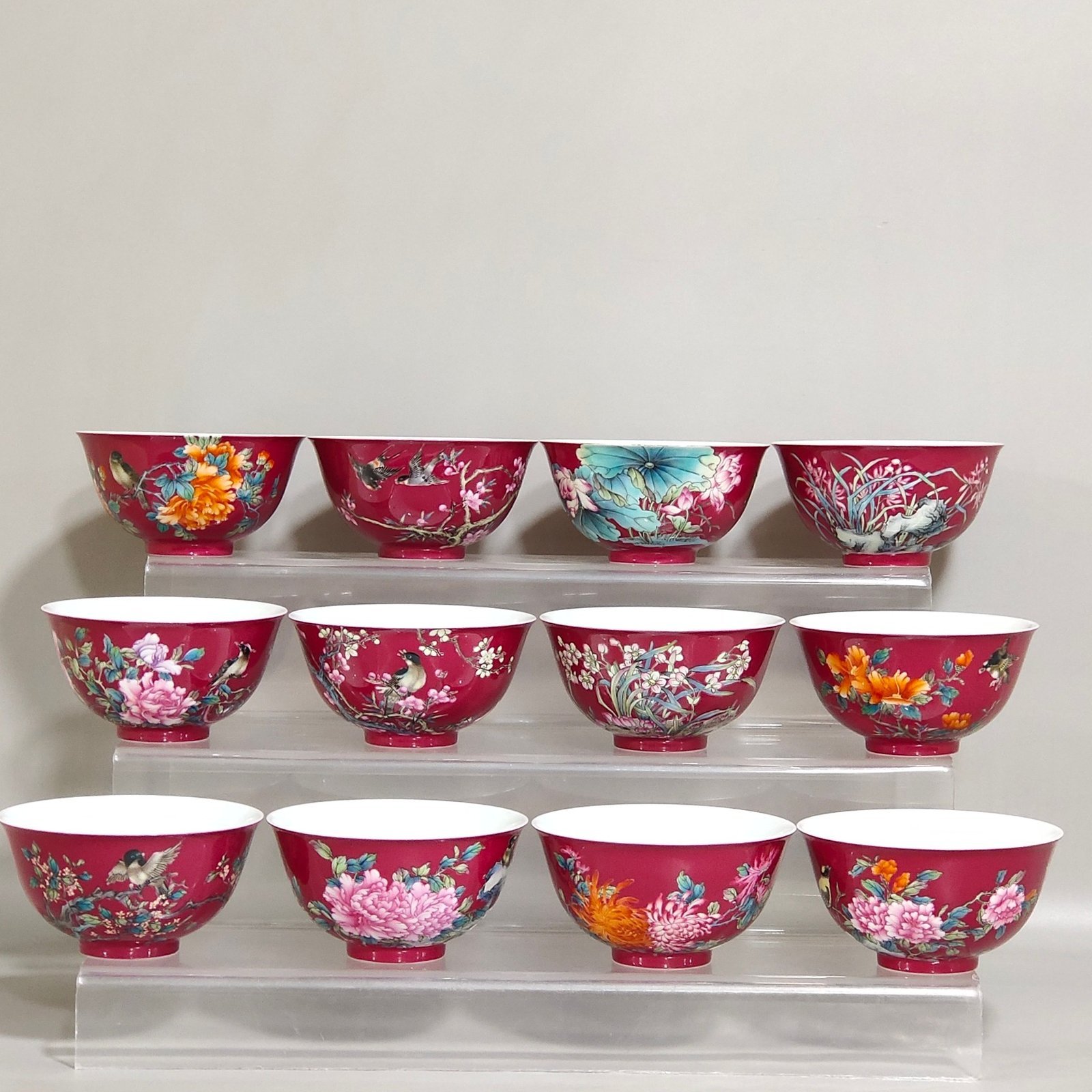 Qing Dynasty Yongzheng rouge red painted twelve flower god cup