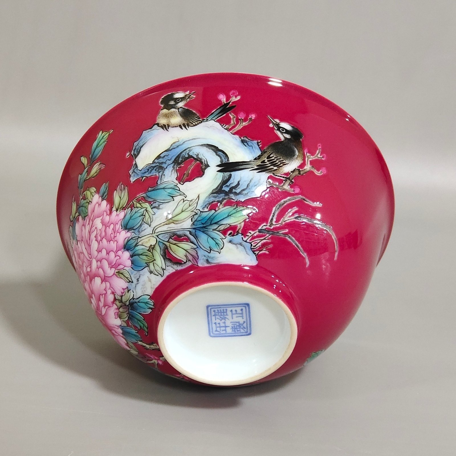 Qing Dynasty Yongzheng rouge red painted twelve flower god cup