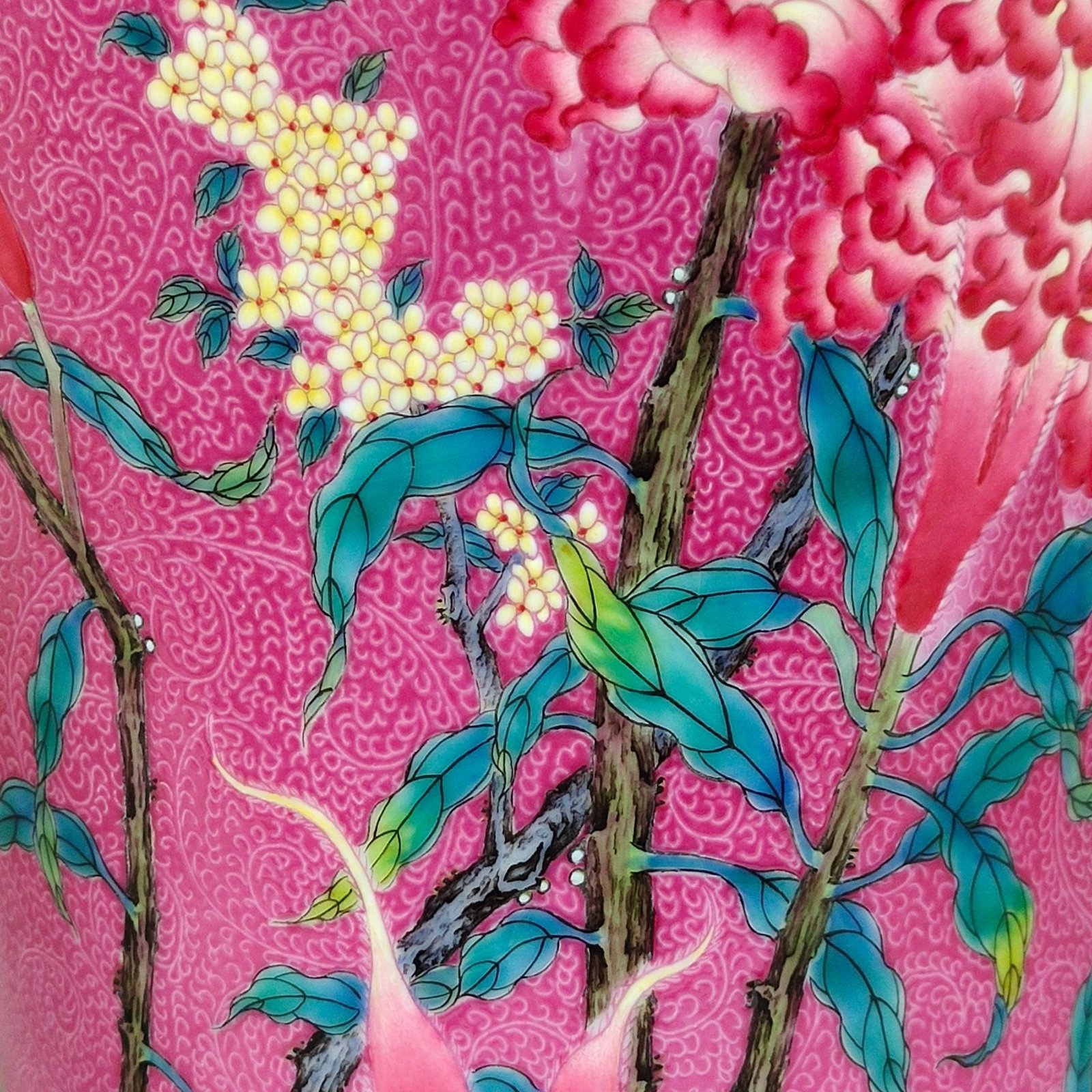 Qing Dynasty Yongzheng rouge red zhaodao flower and bird poems plum vase