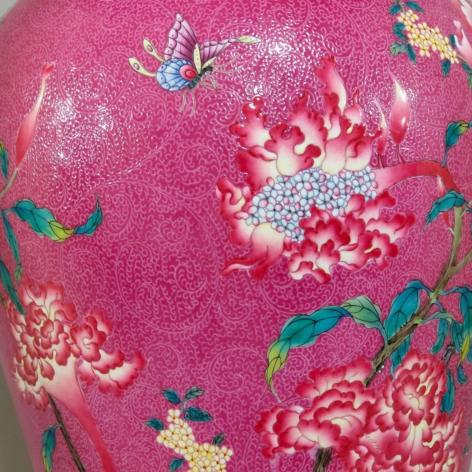 Qing Dynasty Yongzheng rouge red zhaodao flower and bird poems plum vase