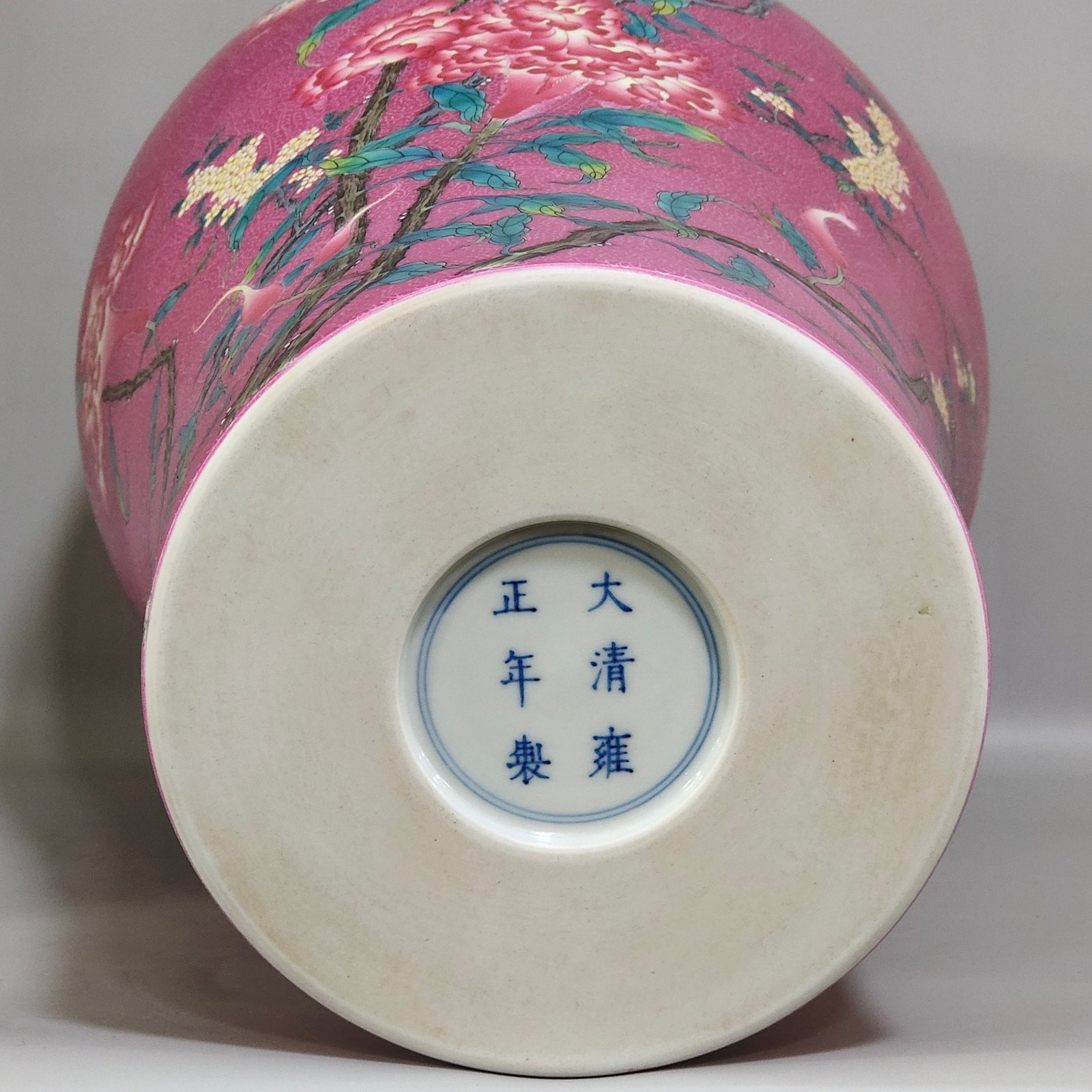 Qing Dynasty Yongzheng rouge red zhaodao flower and bird poems plum vase