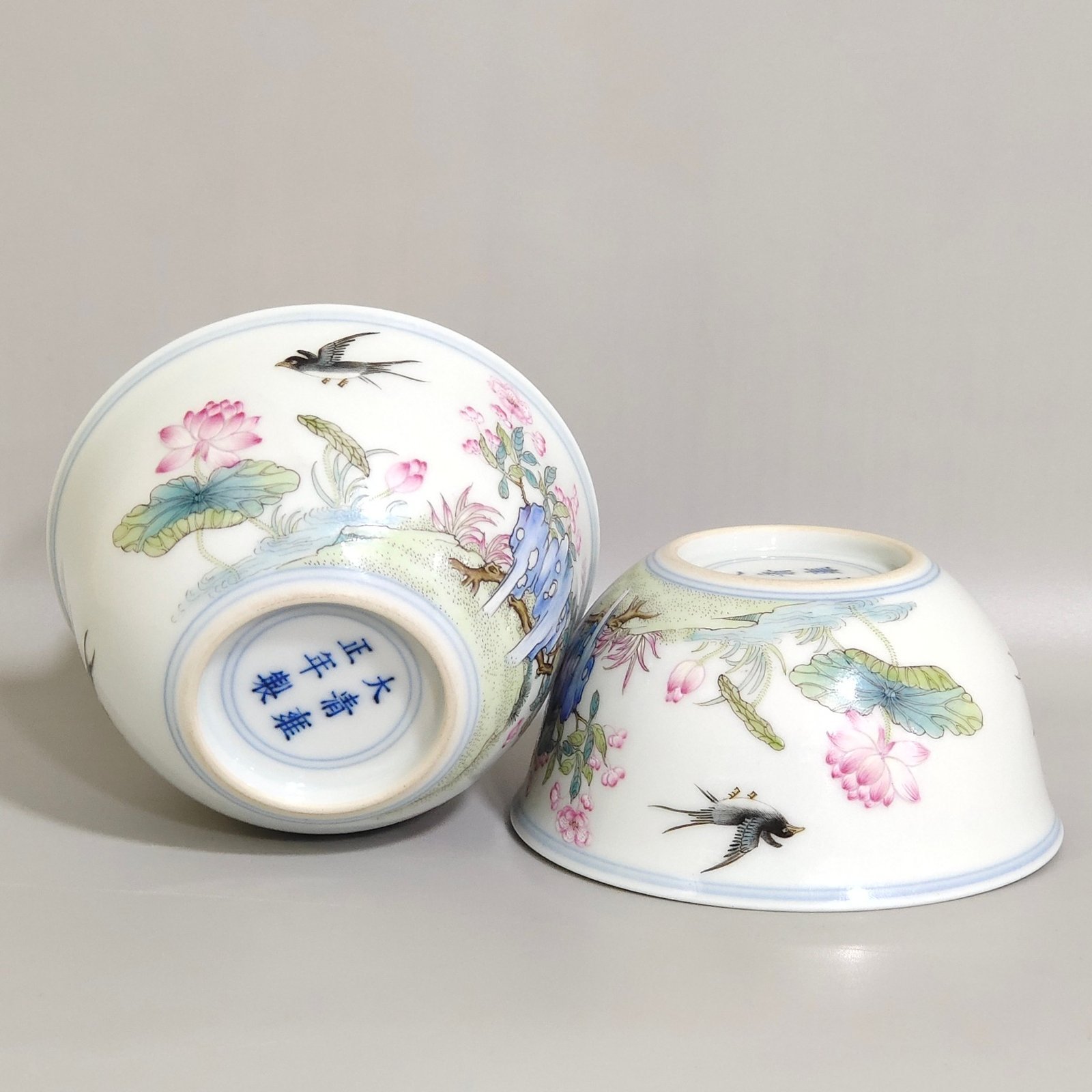 Qing Dynasty Yongzheng Flower Spring Swallow Painted Fushan Shouhai Cup