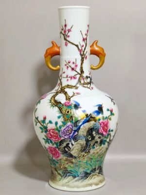 Qing Dynasty Yongzheng flower bird elephant and poem vase