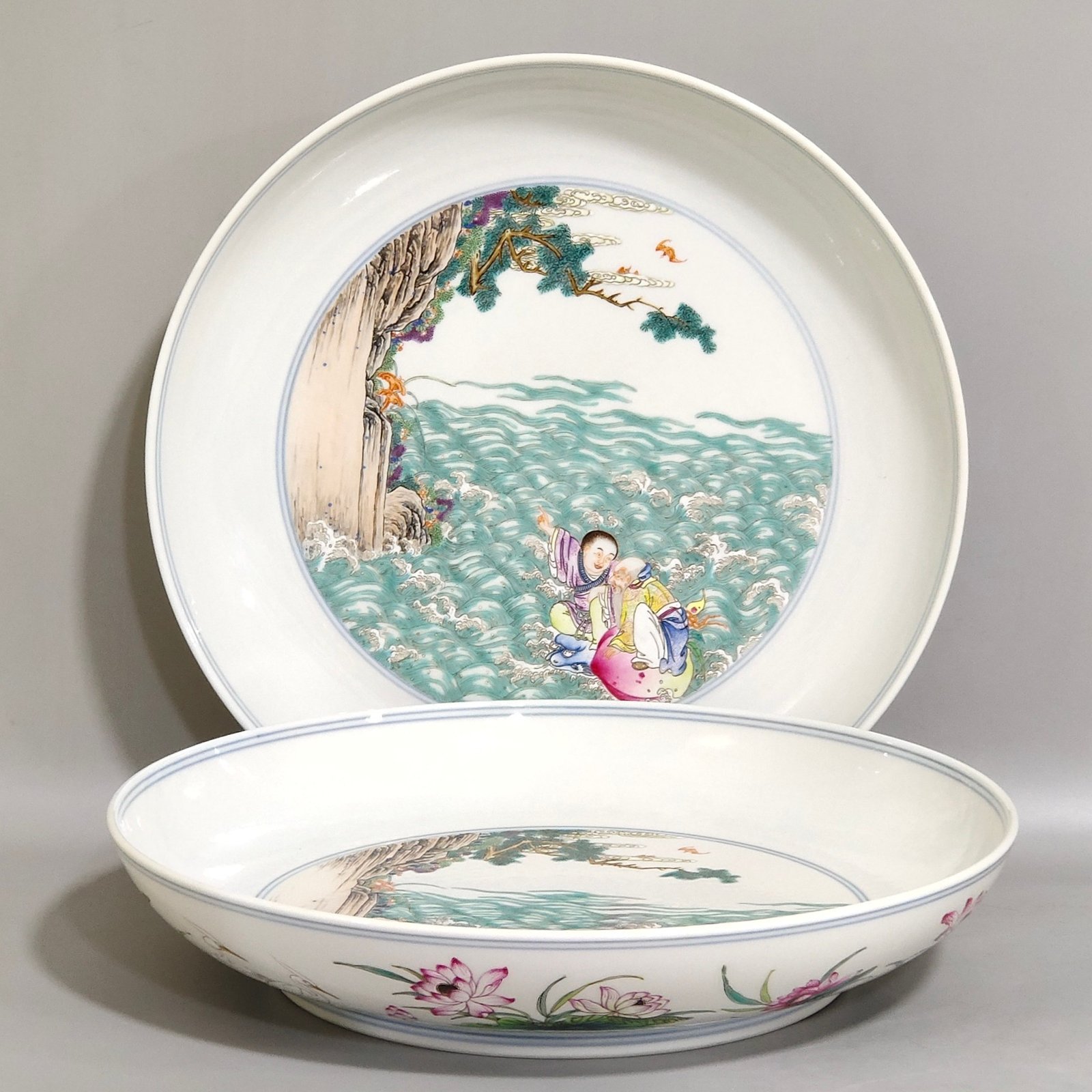 Qing Dynasty Yongzheng lotus character story birthday plate
