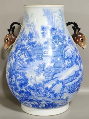 Qing Dynasty Yongzheng blue material landscape poem deer head statue