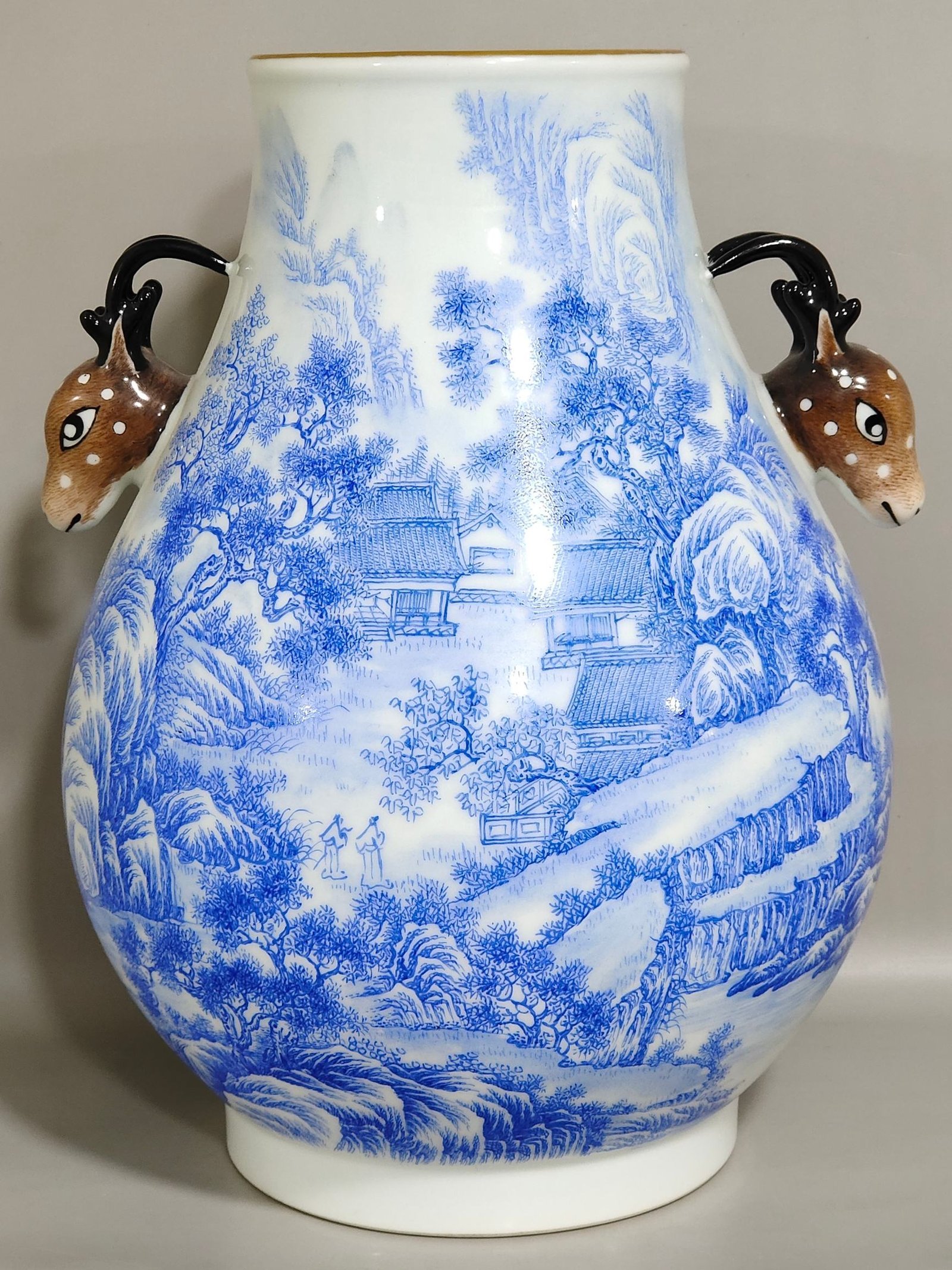Qing Dynasty Yongzheng blue material landscape poem deer head statue