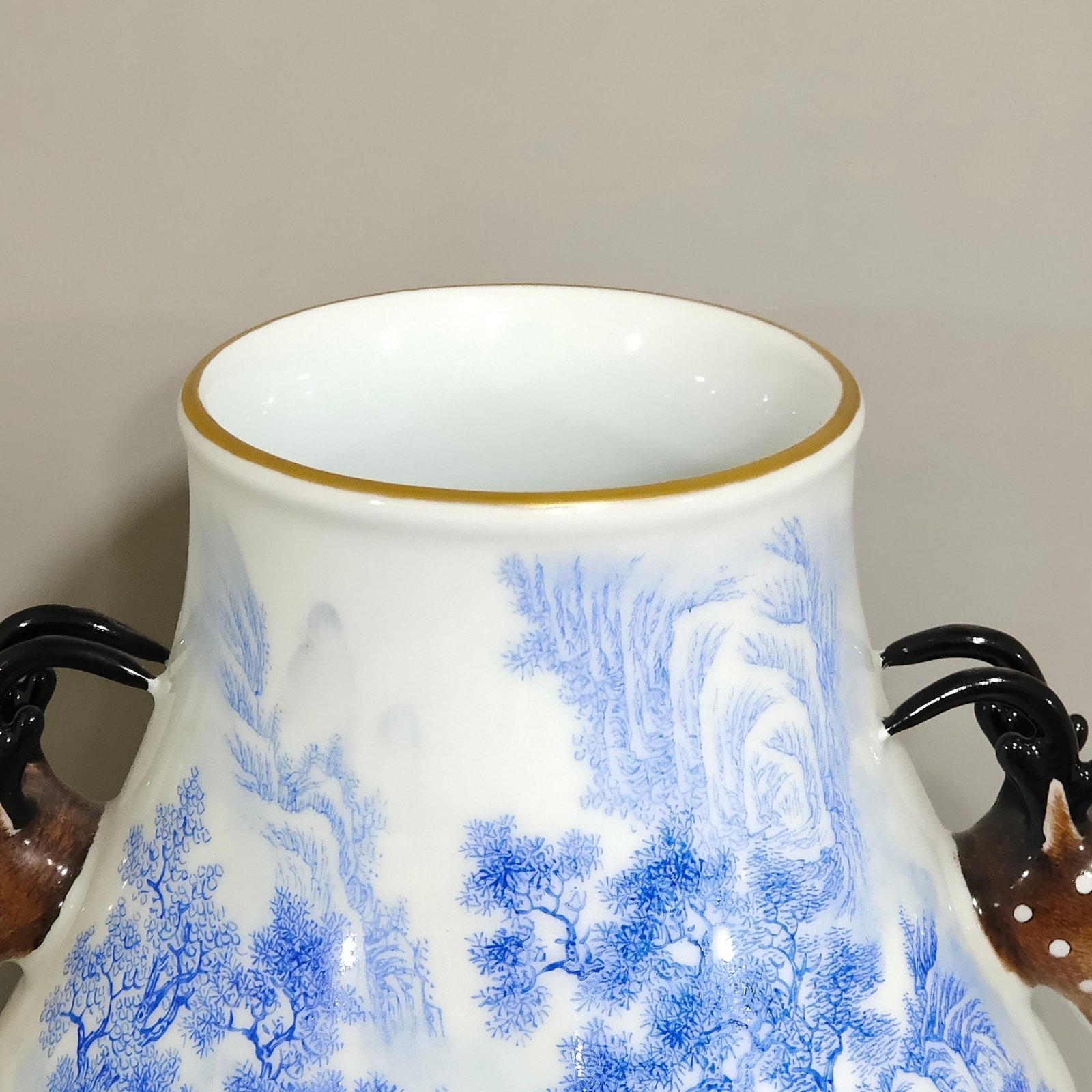 Qing Dynasty Yongzheng blue material landscape poem deer head statue