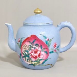 Qing Dynasty Yongzheng blue-glazed peach flower teapot