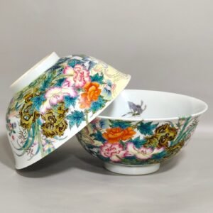 Qing Dynasty Yongzheng poppy wall inscribed poem bowl
