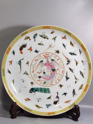 Qing Dynasty Guangxu Pastel Birds Chao Feng Large Plate