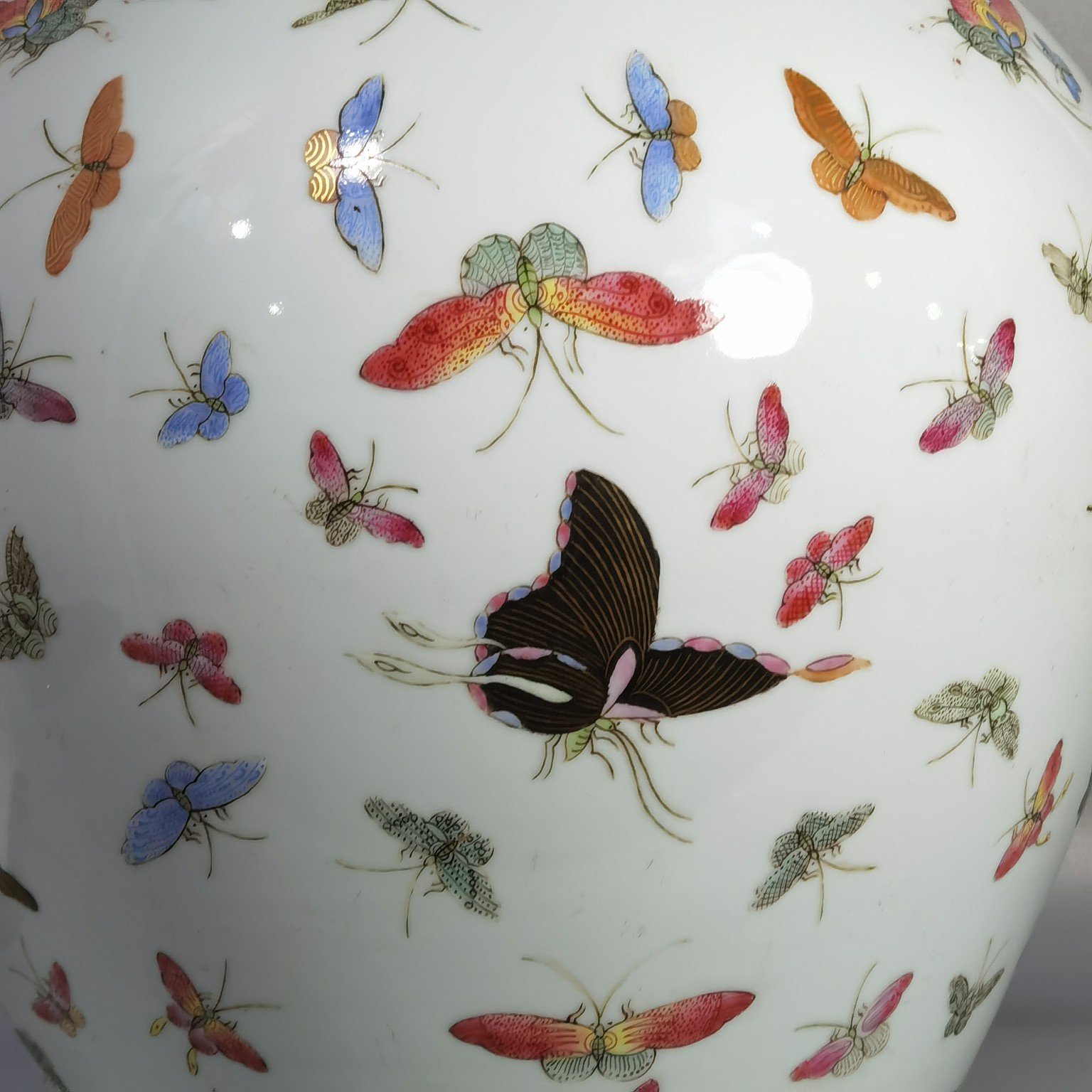 Qing Dynasty Guangxu pastel butterfly lotus leaf lid jar