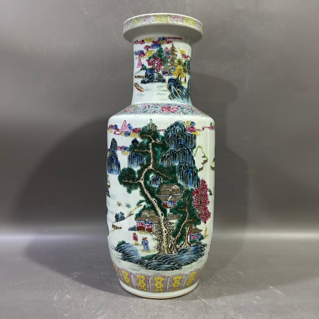 Qing Dynasty Guangxu Pastel Landscape Stick Vase