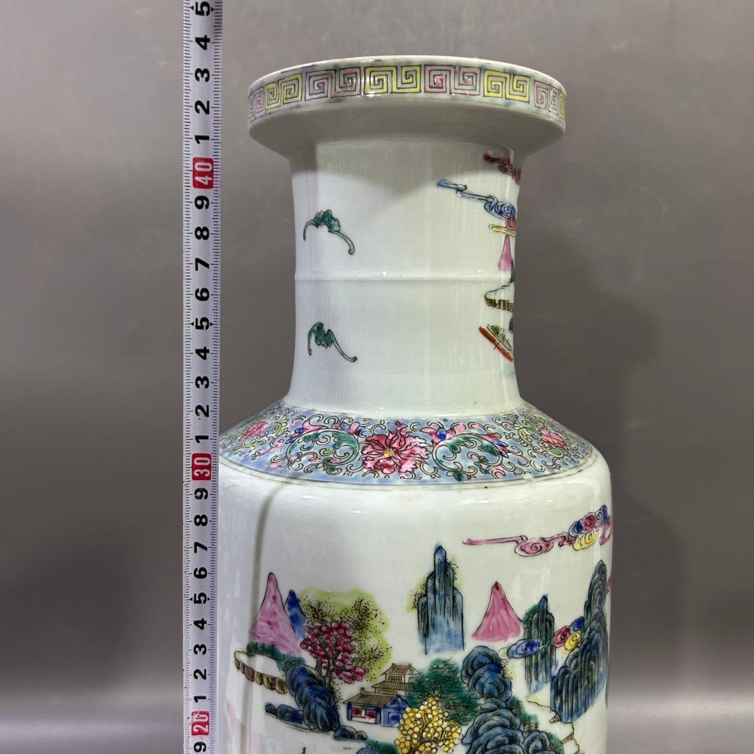 Qing Dynasty Guangxu Pastel Landscape Stick Vase