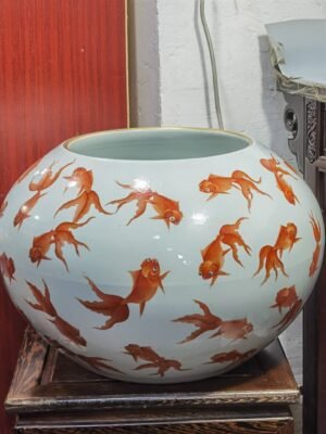Qing Dynasty Tongzhi treasure model alum red goldfish washing tank