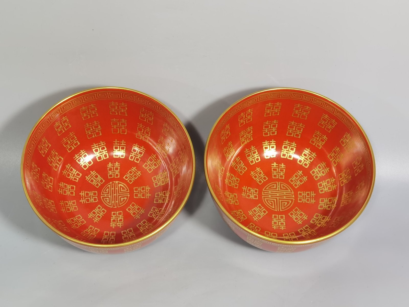 Qing Dynasty Tongzhi wedding porcelain gold-painted double happiness bowl