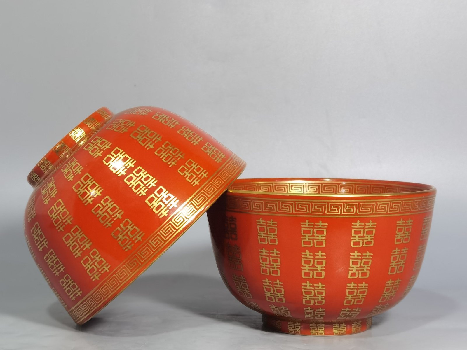 Qing Dynasty Tongzhi wedding porcelain gold-painted double happiness bowl
