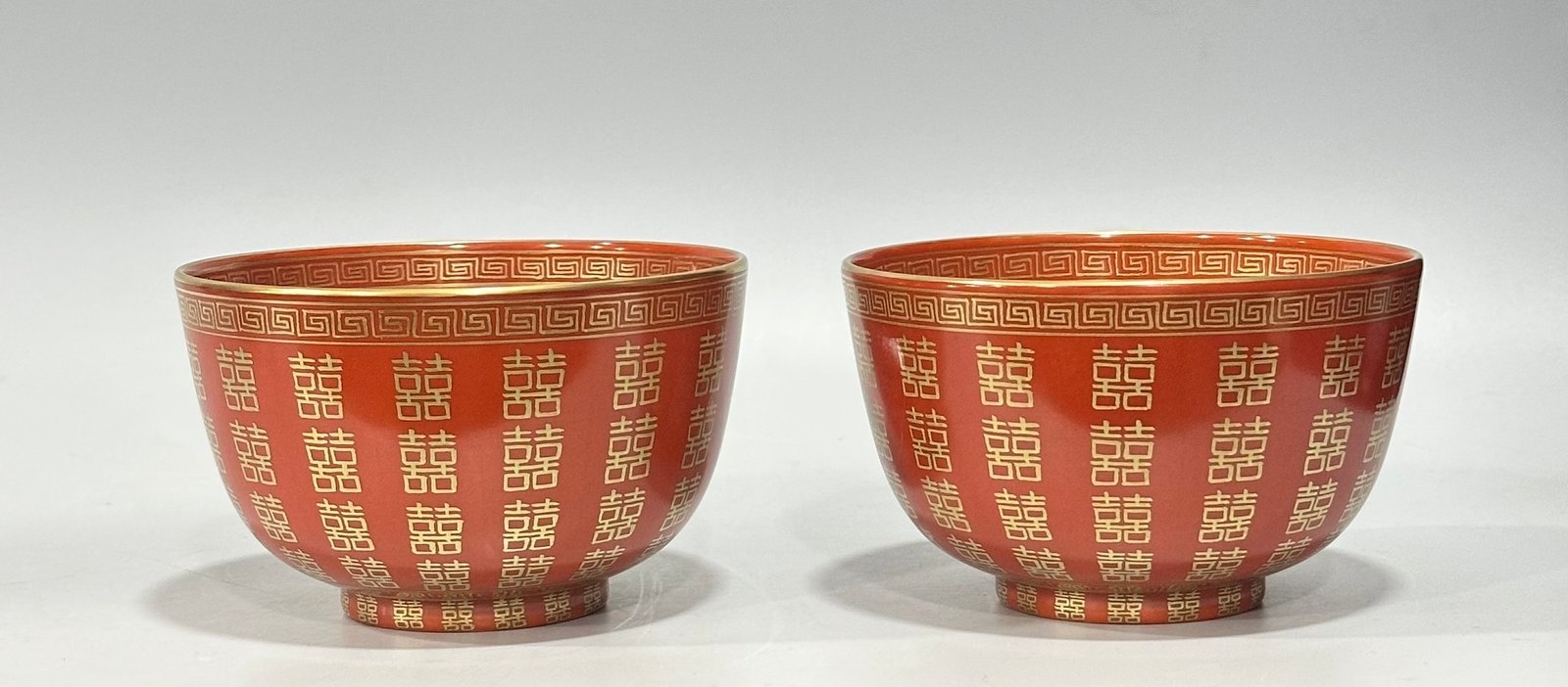 Qing Dynasty Tongzhi Pastel coral red gold double happiness bowl