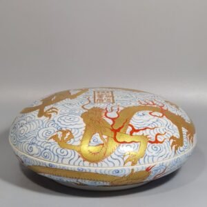 Qing Dynasty Jiaqing Maoqin Palace blue and white alum red gold cloud and dragon pattern printing box