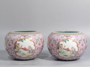 Qing Dynasty Jiaqing pastel pink ground pattern window with Eight Immortals Birthday Celebration washed