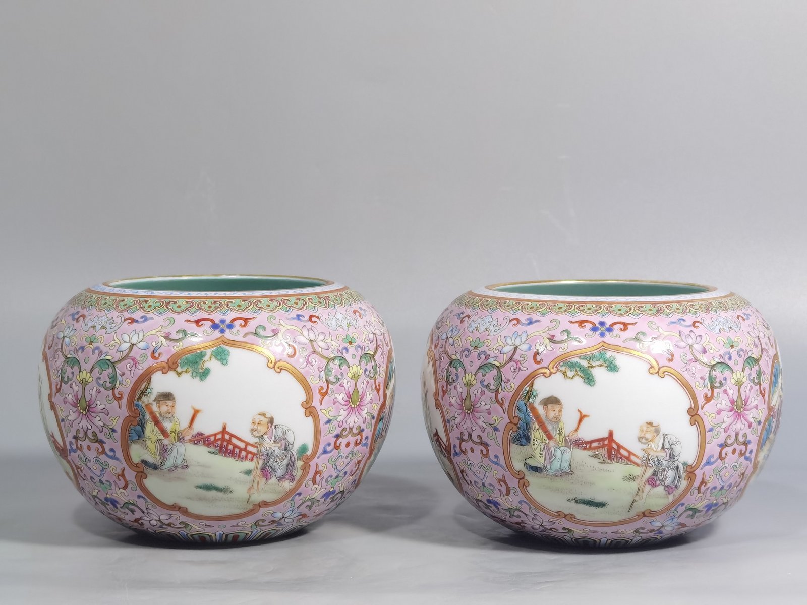 Qing Dynasty Jiaqing pastel pink ground pattern window with Eight Immortals Birthday Celebration washed