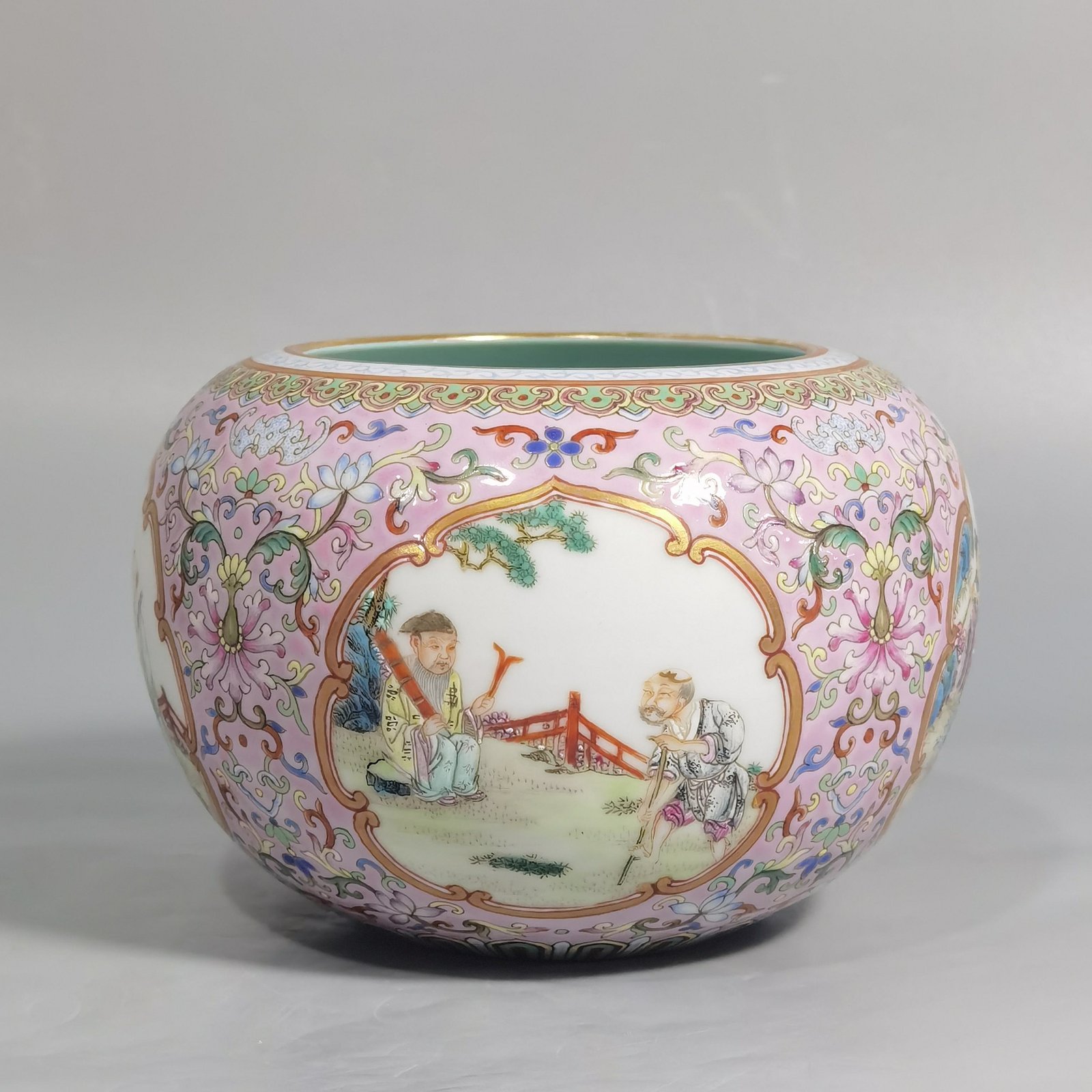 Qing Dynasty Jiaqing pastel pink ground pattern window with Eight Immortals Birthday Celebration washed